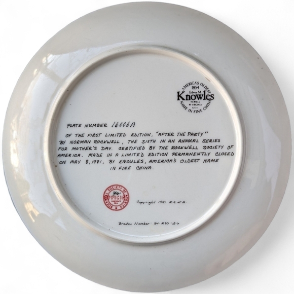 Knowles Fine China, Norman Rockwell Mother's Day 1981 Vtg Collectors Plate - Picture 2 of 5